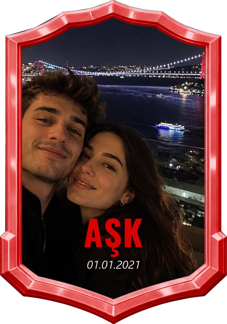 Bir çiftin fotoğrafından hazırlanmış kişiye özel anı kartı